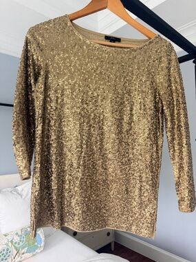 J. Crew Gold Sequin Long-Sleeve Tee